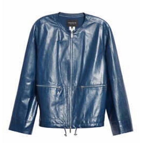 BLUE Lambskin Soft Leather Jacket Lafayette 148 New York NWT - Picture 5 of 16